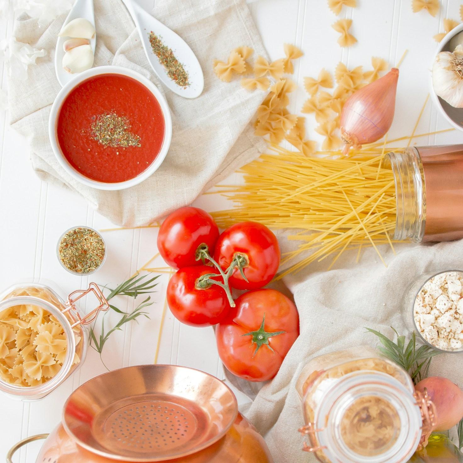 Measured baking ingredients prepared on a counter